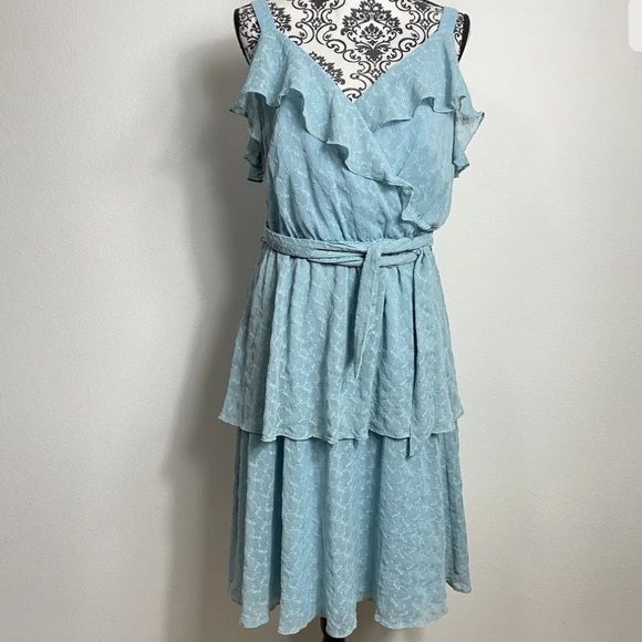 Gal Meets Glam Blue Helena Ruffle Eyelet Dress 12 - Picture 5 of 5